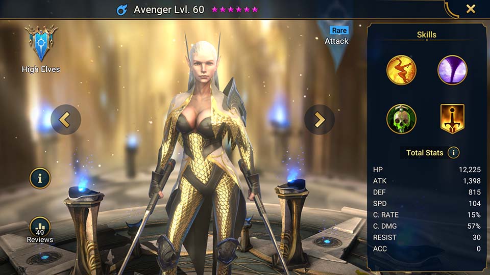 Avenger's information on skills, equipment, and mastery build for dungeon campaign, clan boss, and arena.  