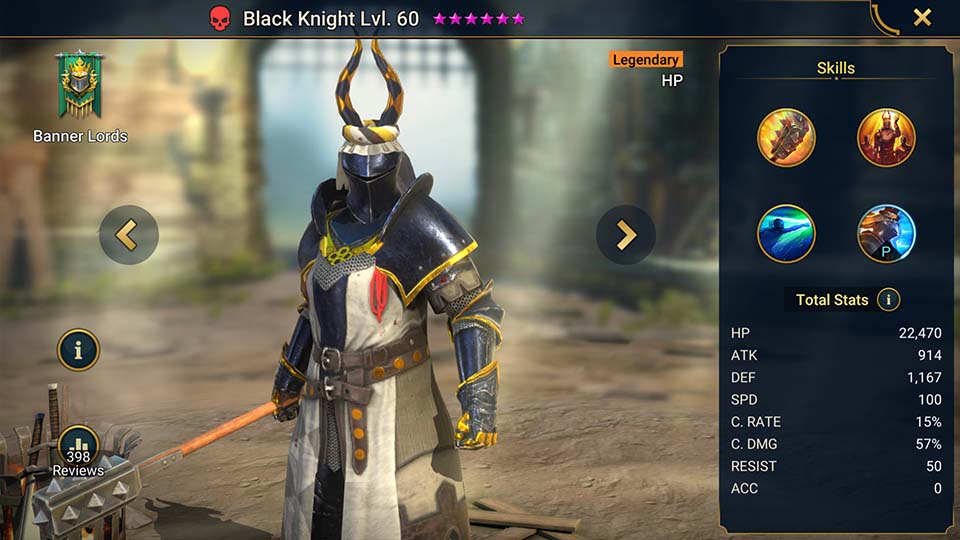 Black Knight's information on skills, equipment, and mastery build for dungeon campaign, clan boss, and arena.  