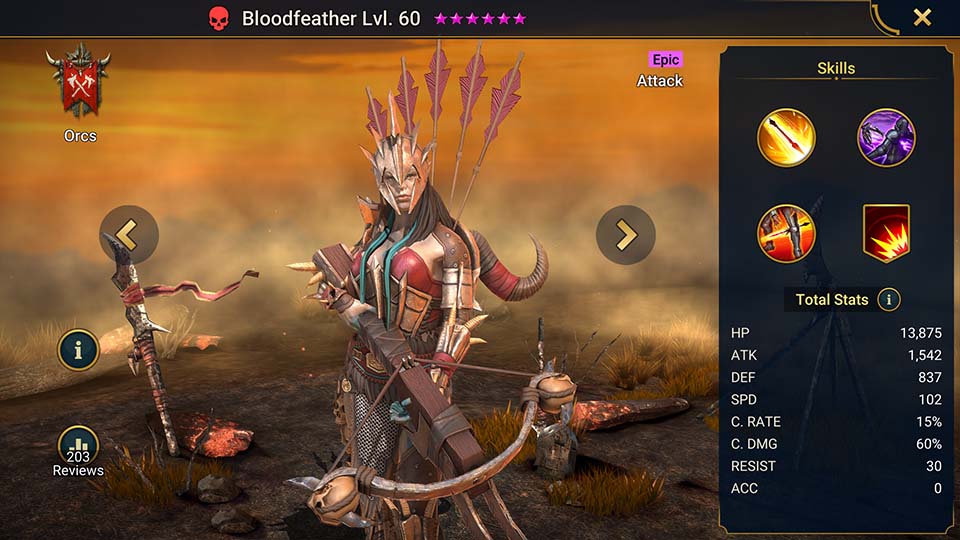 Bloodfeather's information on skills, equipment, and mastery build for dungeon campaign, clan boss, and arena.  