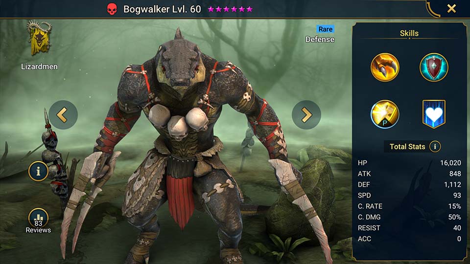 Bogwalker's information on skills, equipment, and mastery build for dungeon campaign, clan boss, and arena.  