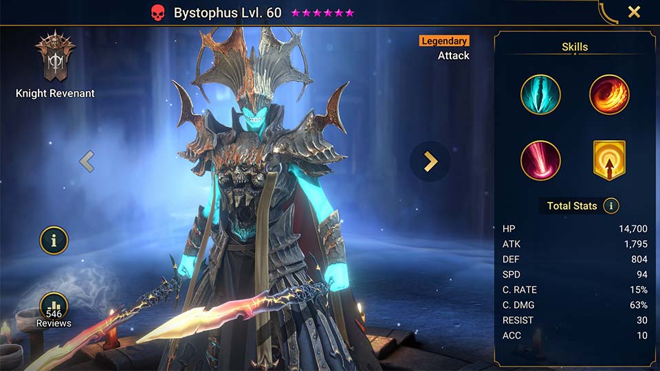 Bystophus's information on skills, equipment, and mastery build for dungeon campaign, clan boss, and arena.  