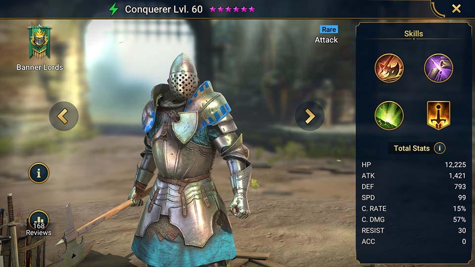 Conquerer's information on skills, equipment, and mastery build for dungeon campaign, clan boss, and arena.  