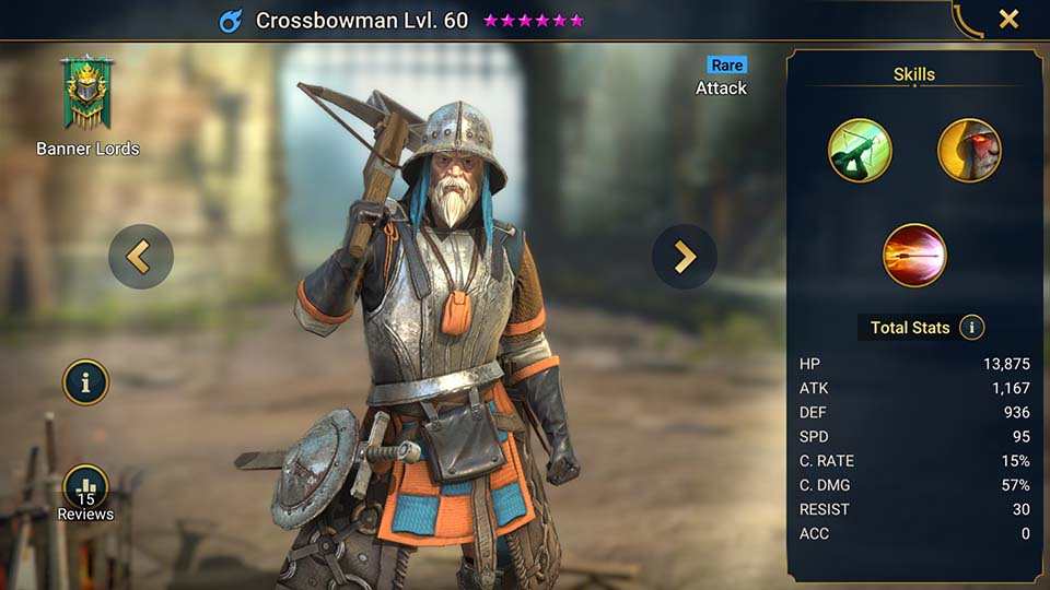 Crossbowman's information on skills, equipment, and mastery build for dungeon campaign, clan boss, and arena.  