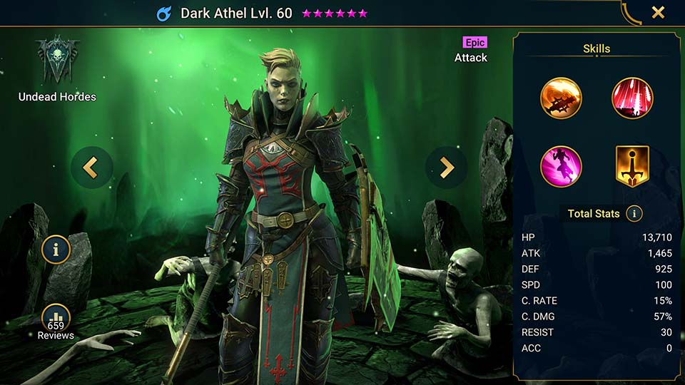 Dark Athel's information on skills, equipment, and mastery build for dungeon campaign, clan boss, and arena.  