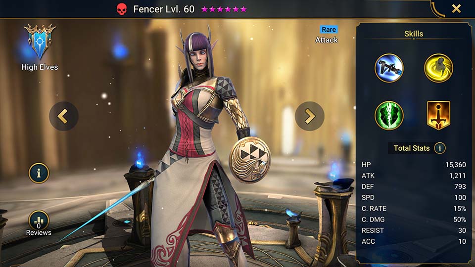 Fencer's information on skills, equipment, and mastery build for dungeon campaign, clan boss, and arena.  