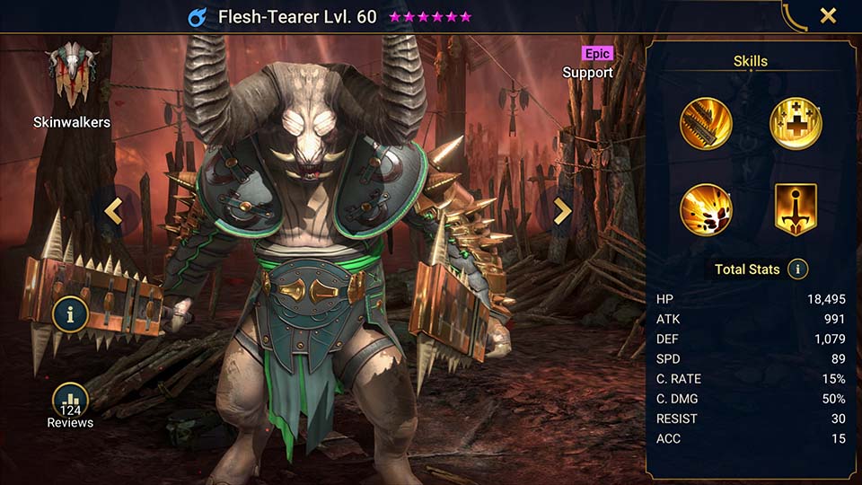 Flesh-Tearer's information on skills, equipment, and mastery build for dungeon campaign, clan boss, and arena.  