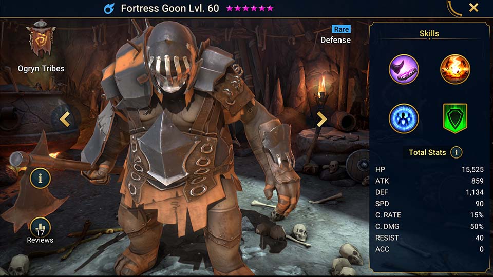 Fortress Goon's information on skills, equipment, and mastery build for dungeon campaign, clan boss, and arena.  