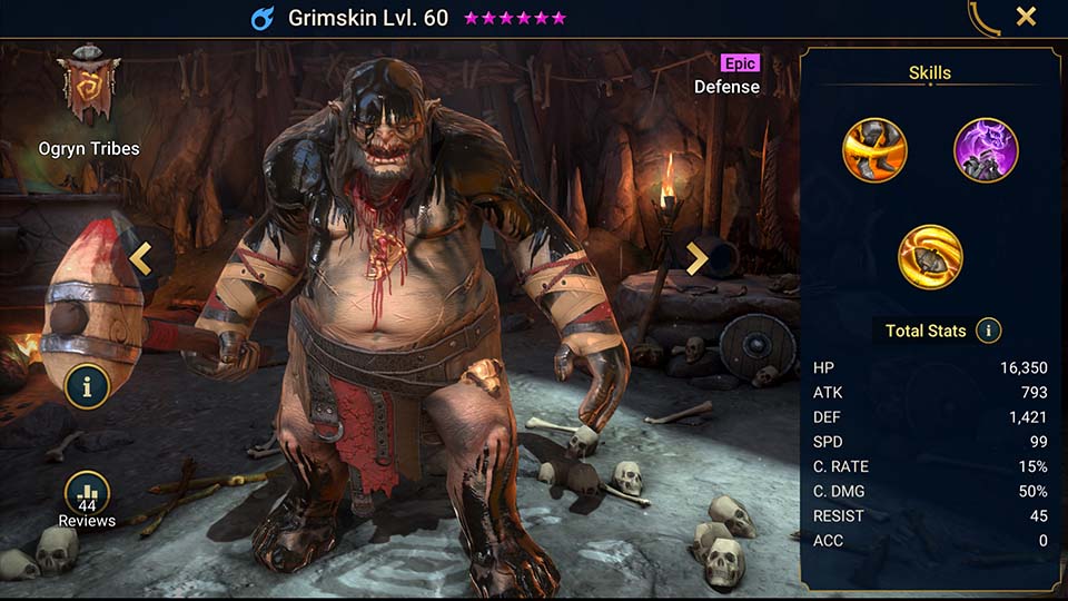 Grimskin's information on skills, equipment, and mastery build for dungeon campaign, clan boss, and arena.  