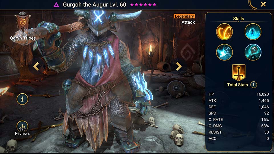 Gurgoh the Augur's information on skills, equipment, and mastery build for dungeon campaign, clan boss, and arena.  