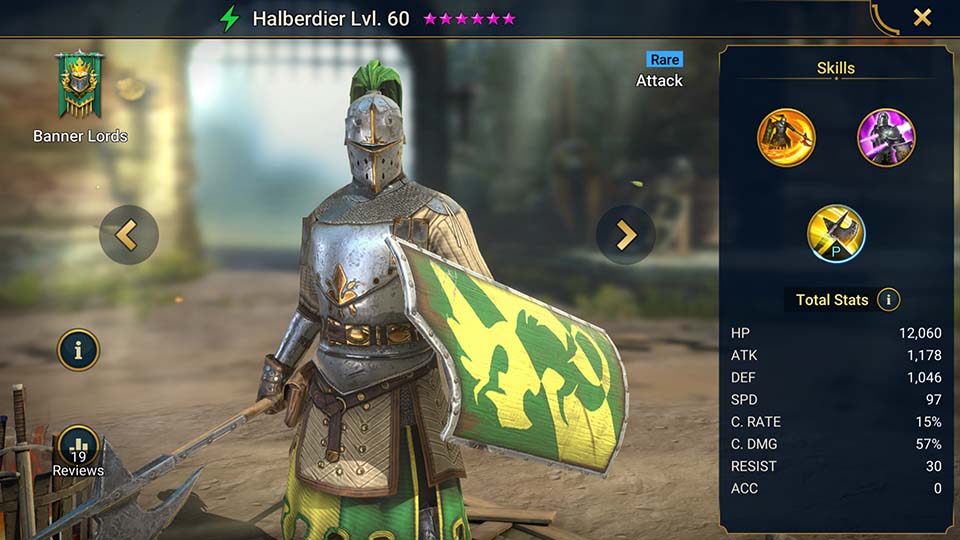Halberdier's information on skills, equipment, and mastery build for dungeon campaign, clan boss, and arena.  