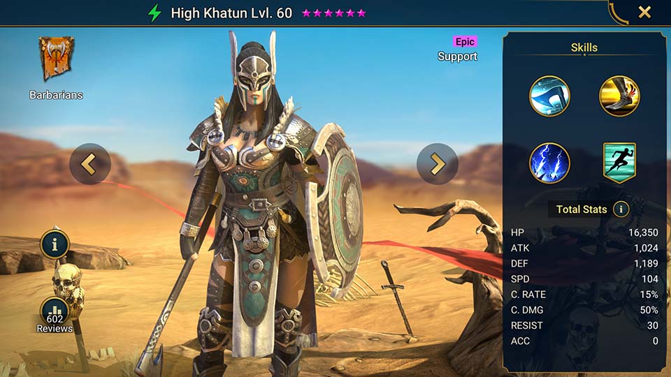 High Khatun's information on skills, equipment, and mastery build for dungeon campaign, clan boss, and arena.  