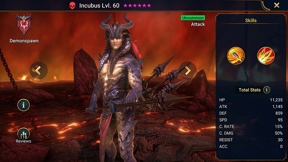 Incubus's information on skills, equipment, and mastery build for dungeon campaign, clan boss, and arena.  