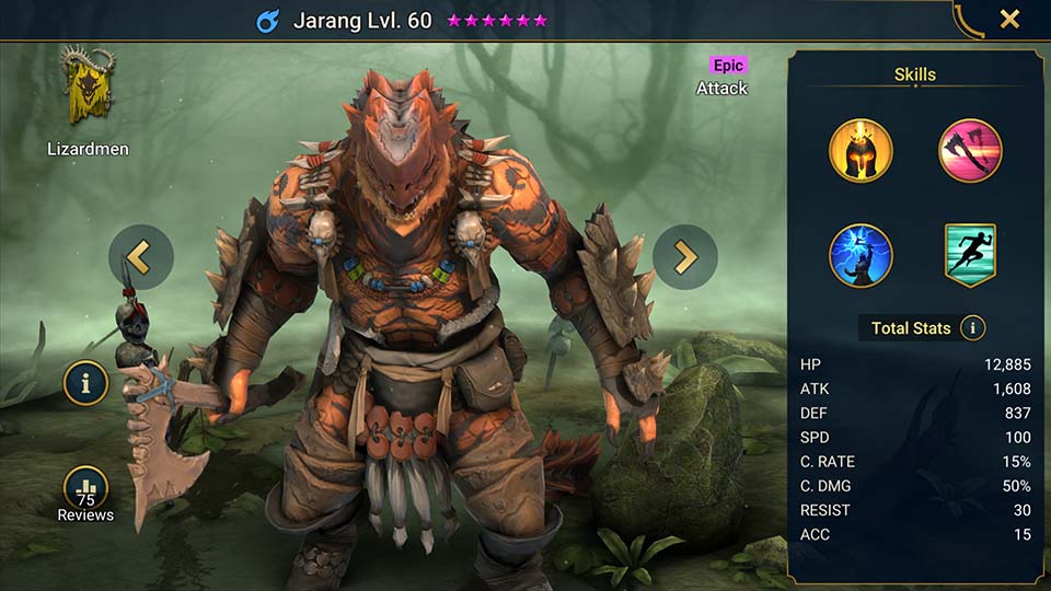Jarang's information on skills, equipment, and mastery build for dungeon campaign, clan boss, and arena.  