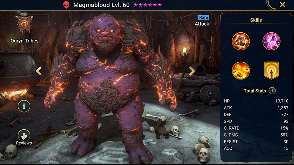 Magmablood's information on skills, equipment, and mastery build for dungeon campaign, clan boss, and arena.  
