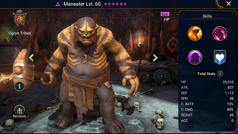 Maneater's information on skills, equipment, and mastery build for dungeon campaign, clan boss, and arena.  