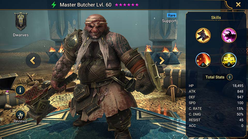 Master Butcher's information on skills, equipment, and mastery build for dungeon campaign, clan boss, and arena.  