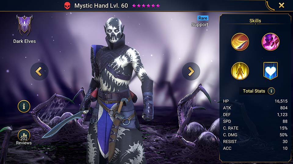 Mystic Hand's information on skills, equipment, and mastery build for dungeon campaign, clan boss, and arena.  