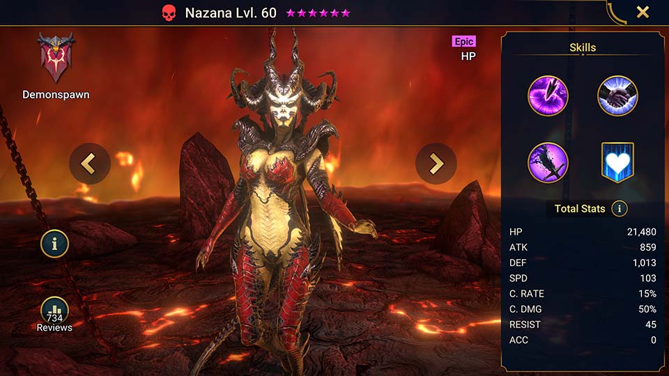 Nazana's information on skills, equipment, and mastery build for dungeon campaign, clan boss, and arena.  