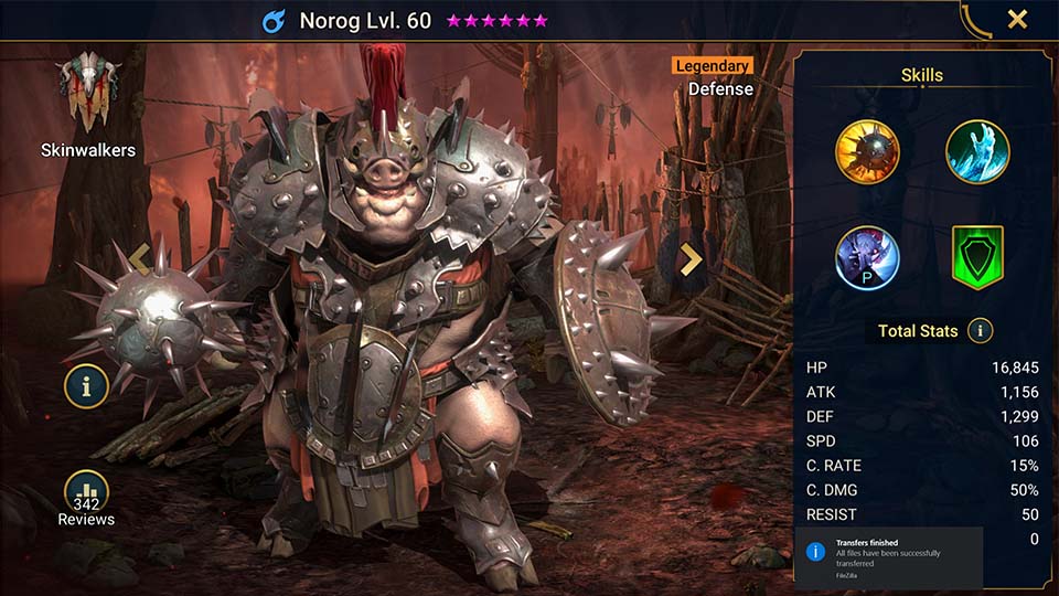 Norog's information on skills, equipment, and mastery build for dungeon campaign, clan boss, and arena.  