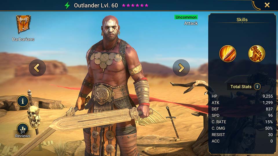 Outlander's information on skills, equipment, and mastery build for dungeon campaign, clan boss, and arena.  