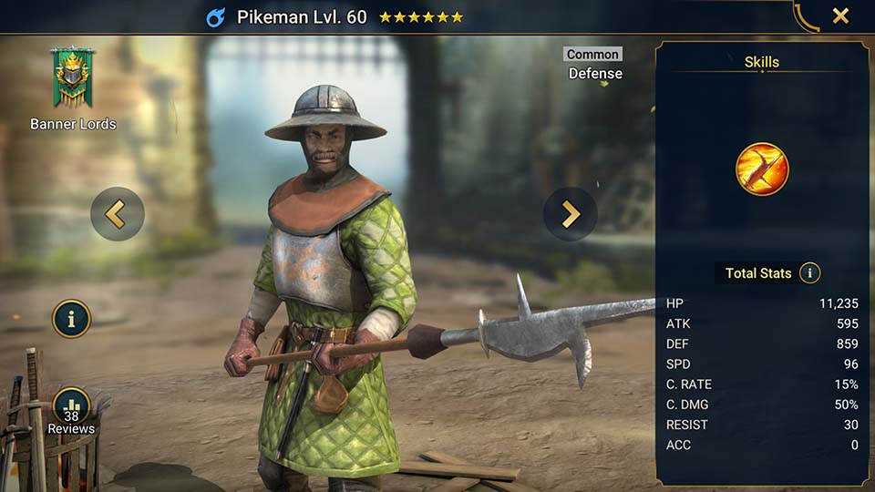 Pikeman's information on skills, equipment, and mastery build for dungeon campaign, clan boss, and arena.  