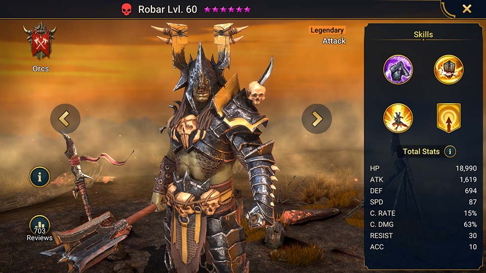 Robar's information on skills, equipment, and mastery build for dungeon campaign, clan boss, and arena.  