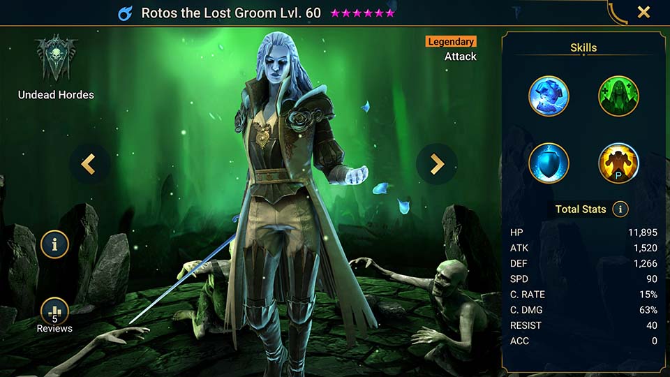 Rotos the Lost Groom's information on skills, equipment, and mastery build for dungeon campaign, clan boss, and arena.  