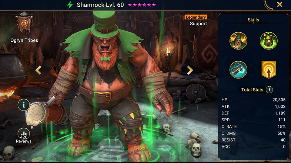 Shamrock's information on skills, equipment, and mastery build for dungeon campaign, clan boss, and arena.  