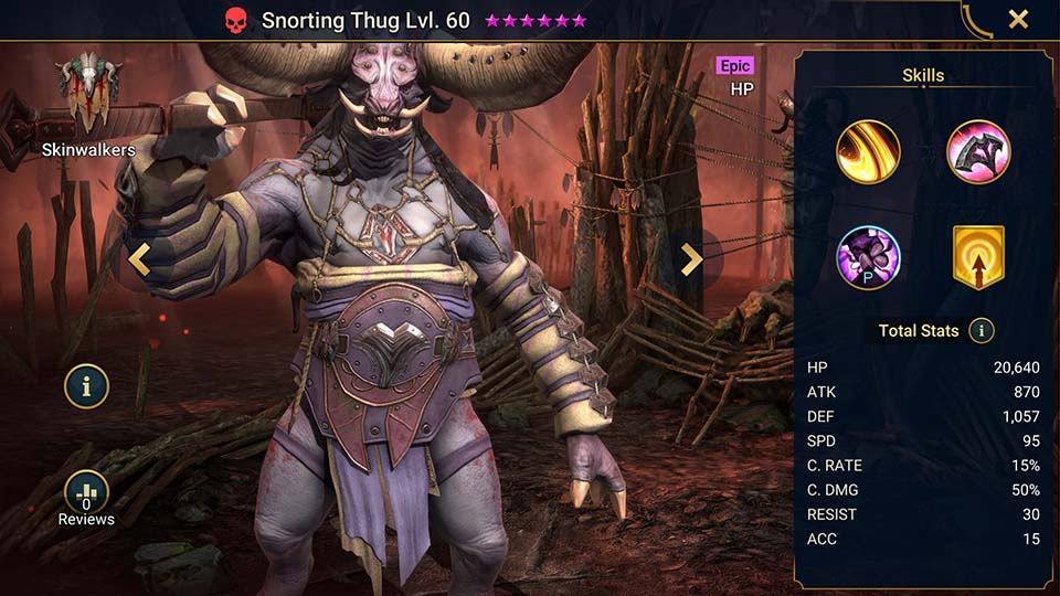 Snorting Thug's information on skills, equipment, and mastery build for dungeon campaign, clan boss, and arena.  