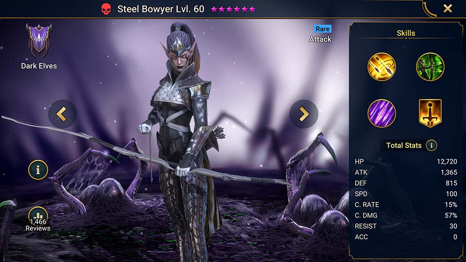 Steel Bowyer's information on skills, equipment, and mastery build for dungeon campaign, clan boss, and arena.  