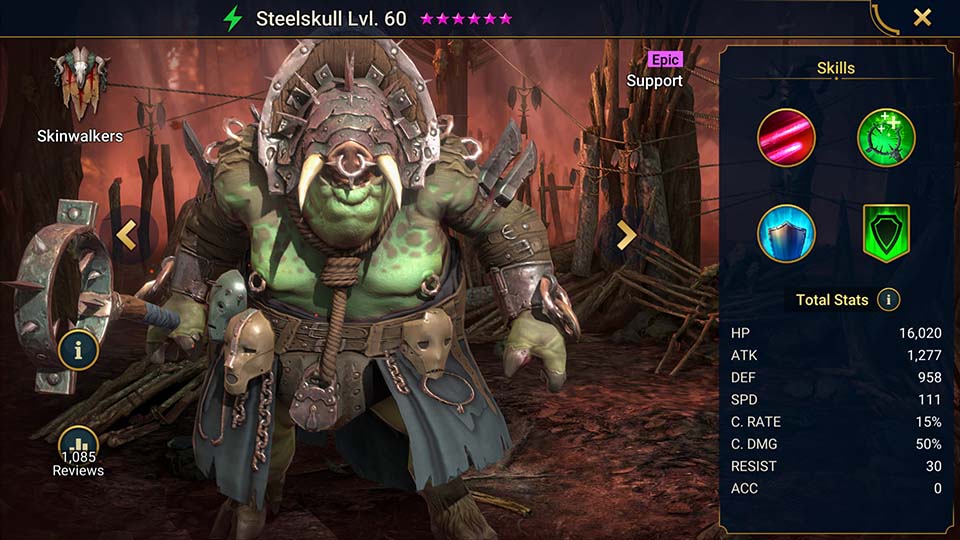 Steelskull's information on skills, equipment, and mastery build for dungeon campaign, clan boss, and arena.  