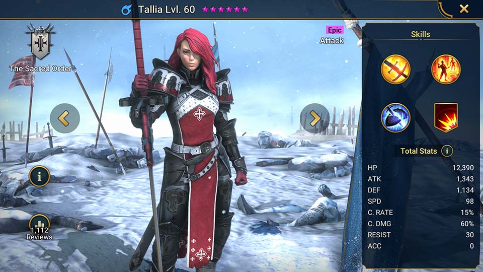 Tallia's information on skills, equipment, and mastery build for dungeon campaign, clan boss, and arena.  