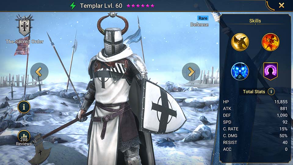Templar's information on skills, equipment, and mastery build for dungeon campaign, clan boss, and arena.  