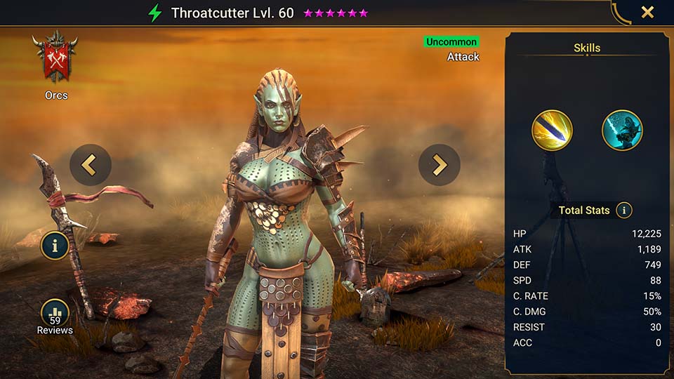 Throatcutter's information on skills, equipment, and mastery build for dungeon campaign, clan boss, and arena.  