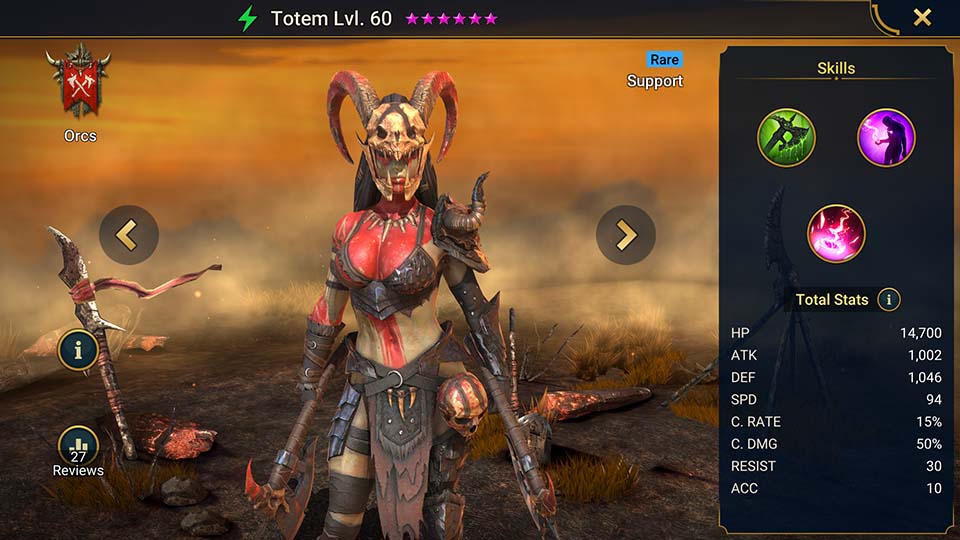 Totem's information on skills, equipment, and mastery build for dungeon campaign, clan boss, and arena.  