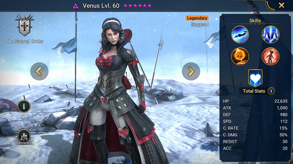 Venus's information on skills, equipment, and mastery build for dungeon campaign, clan boss, and arena.  
