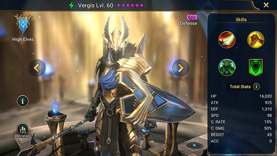 Vergis's information on skills, equipment, and mastery build for dungeon campaign, clan boss, and arena.  