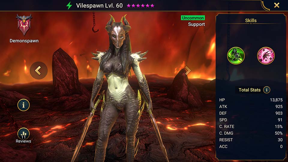 Vilespawn's information on skills, equipment, and mastery build for dungeon campaign, clan boss, and arena.  