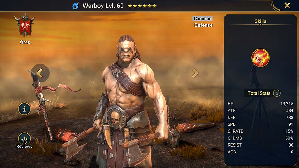 Warboy's information on skills, equipment, and mastery build for dungeon campaign, clan boss, and arena.  