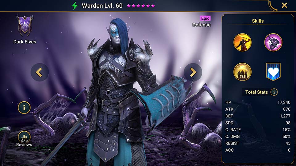 Warden's information on skills, equipment, and mastery build for dungeon campaign, clan boss, and arena.  