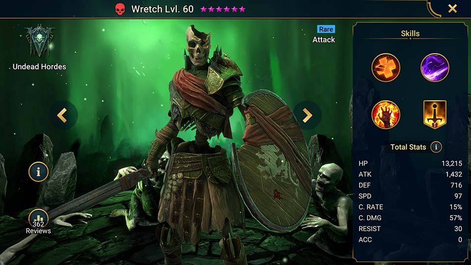 Wretch's information on skills, equipment, and mastery build for dungeon campaign, clan boss, and arena.  