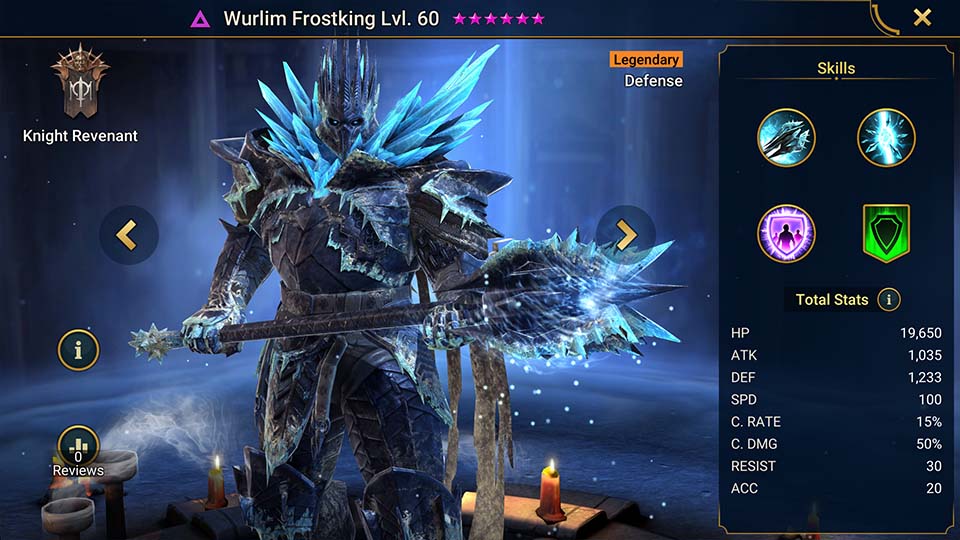 Wurlim Frostking's information on skills, equipment, and mastery build for dungeon campaign, clan boss, and arena.  